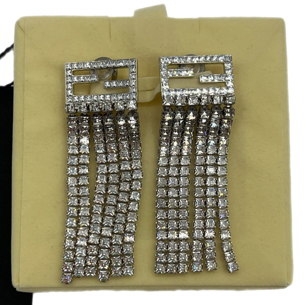 FENDI iconic crystal FF earrings clip on with tags